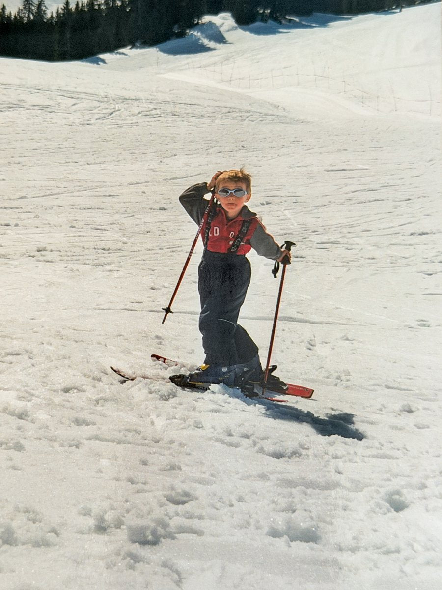 Lucas as a kid skiing in spring snow
