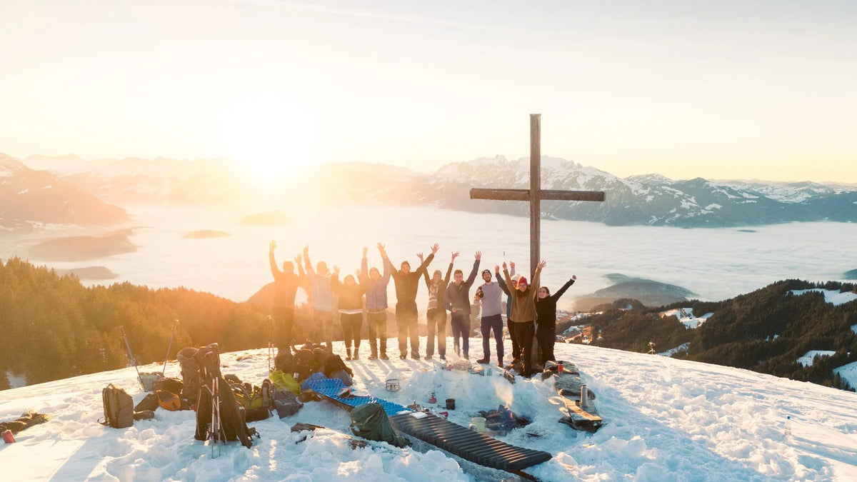 Community adventure, cheese fondue at sunset on the First above Fraxern, Vorarlberg