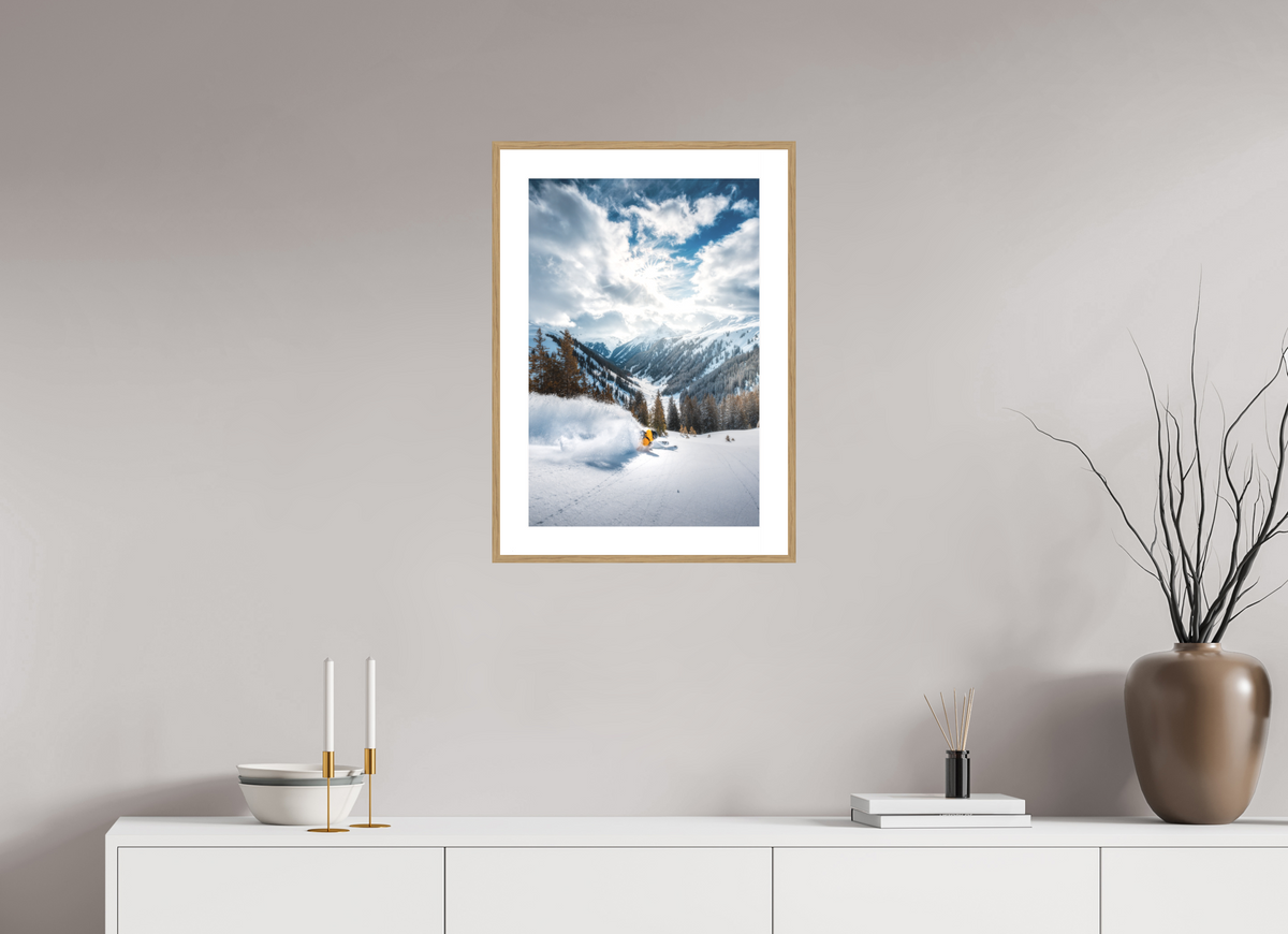 40 x 60 cm, Rahmen-Holzoptik Freeride in Deep Powder, Arlberg