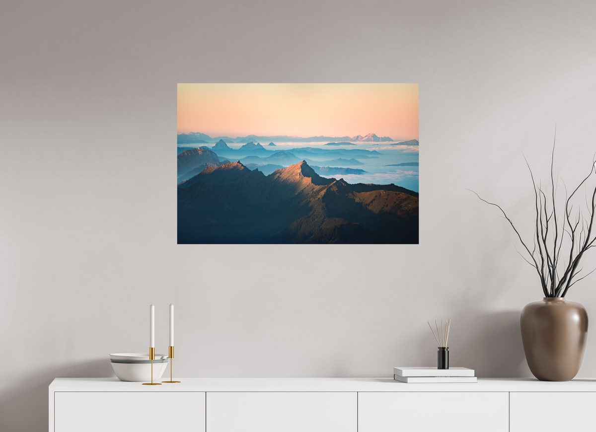 90 x 60 cm, Papierprint ohne Rahmen Säntis Sunrise, Silhouette Peaks