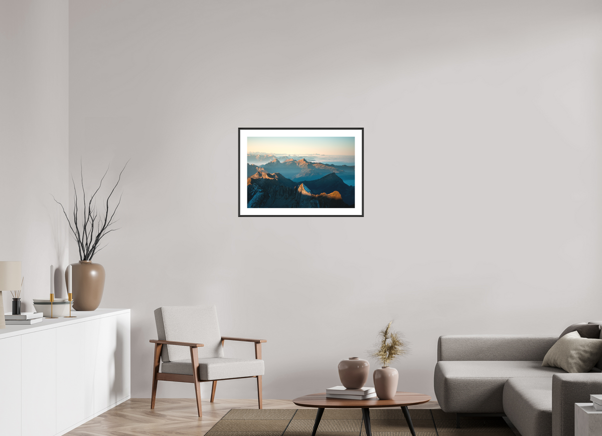 75 x 50 cm, Rahmen-Schwarz Säntis Morning Ridge Light, Switzerland