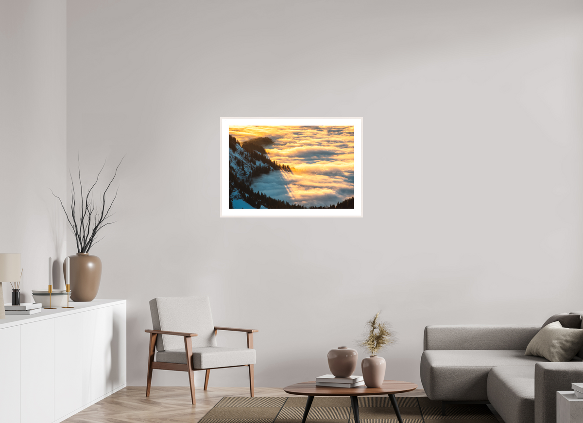 90 x 60 cm, Rahmen-Weiß Sea of Fog at the Hohe Matona, Vorarlberg