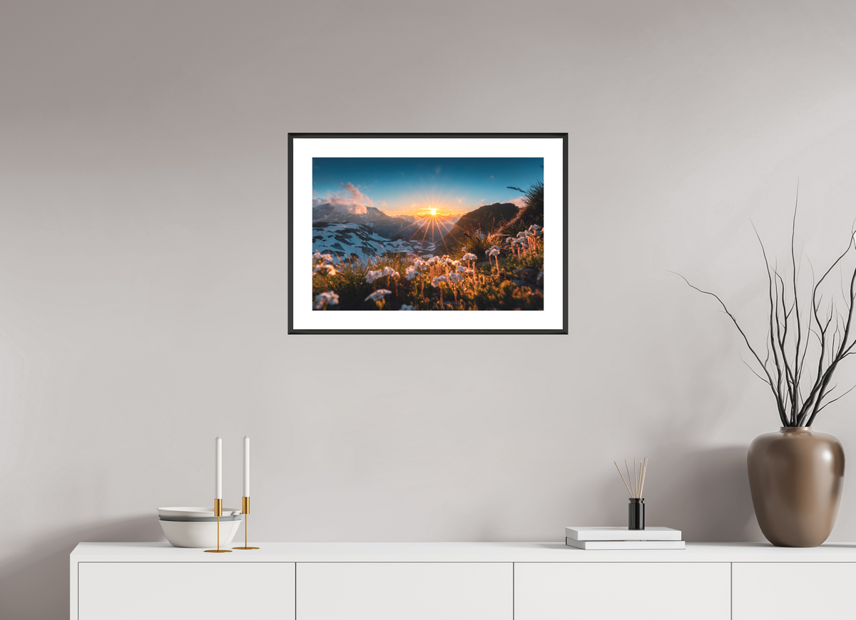 60 x 40 cm, Rahmen-Schwarz Sunset at the Madloch, Arlberg