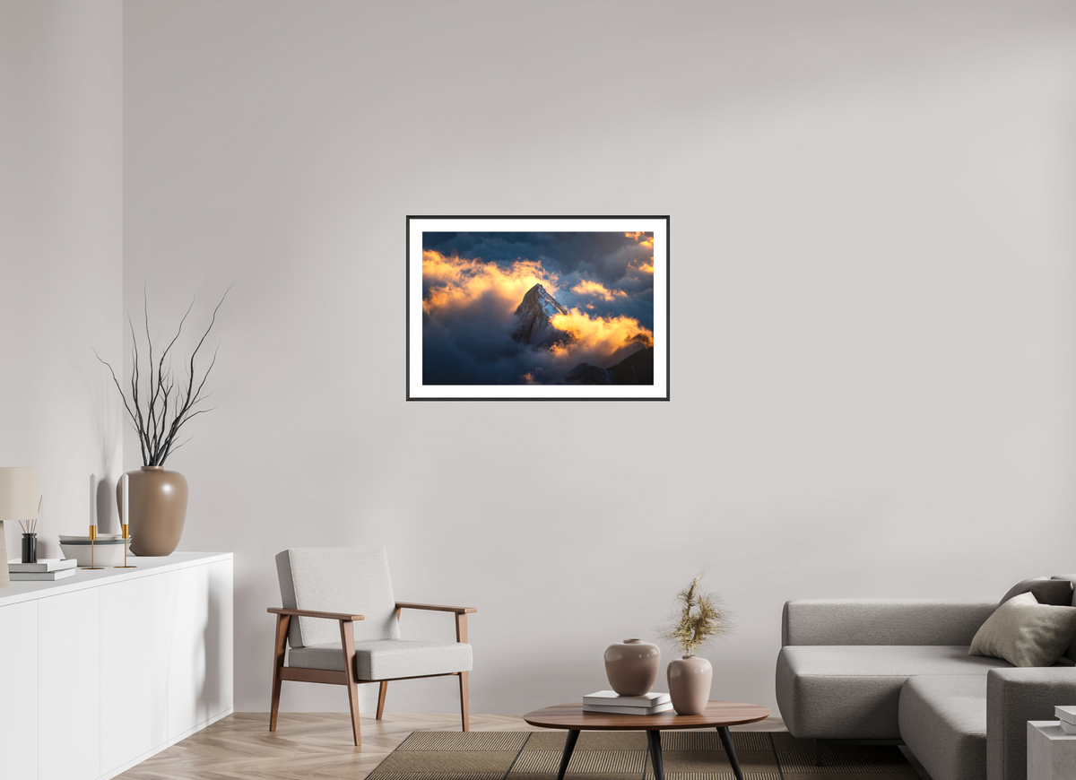 90 x 60 cm, Rahmen-Schwarz Säntis Cloud Glow at Sunset, Switzerland