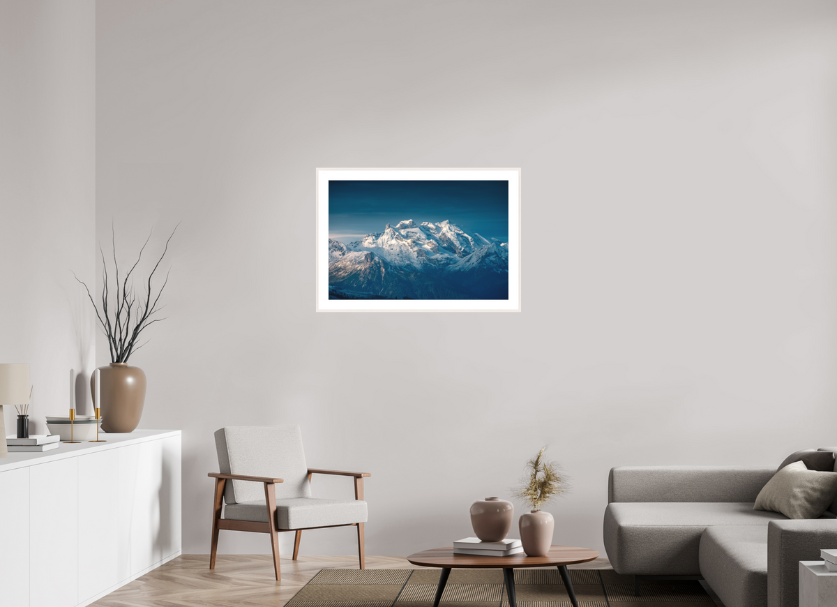90 x 60 cm, Rahmen-Weiß Sunrise at Muttjoechle, Drei Türme View