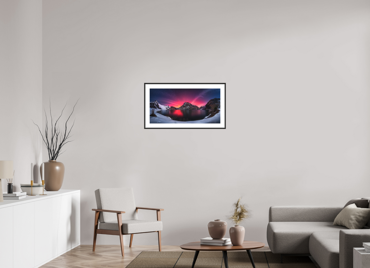 80 x 40 cm, Rahmen-Schwarz Northern Lights over the Spullersee, Arlberg