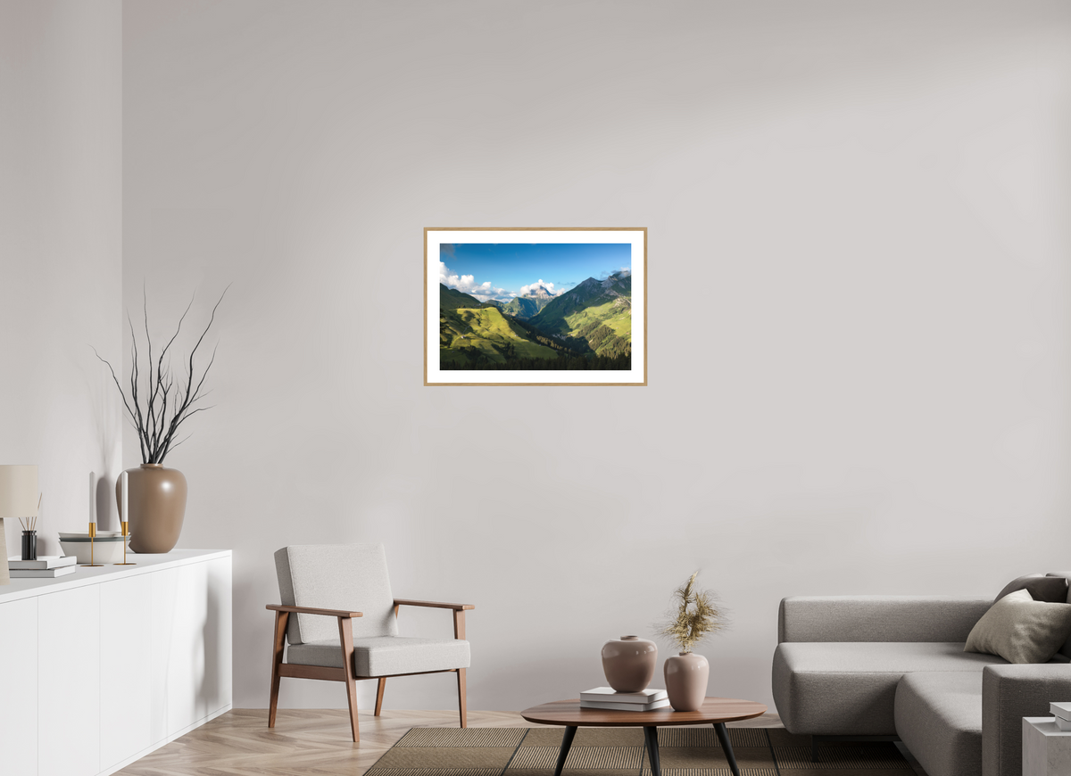 75 x 50 cm, Rahmen-Holzoptik Valley View to the Biberkopf, Warth