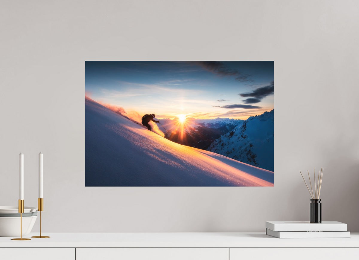60 x 40 cm, Papierprint ohne Rahmen Ski Sunset at Trittkopf, Zürs Arlberg