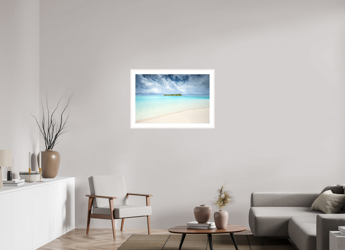 90 x 60 cm, Rahmen-Weiß Island in the Lagoon, Aitutaki