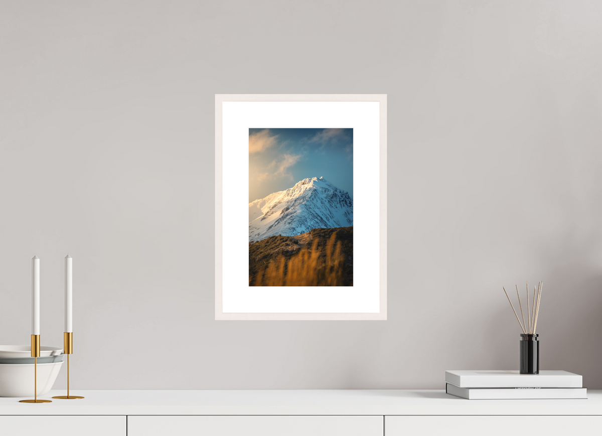 20 x 30 cm, Rahmen-Weiß Sunlit Peaks, Ushuaia