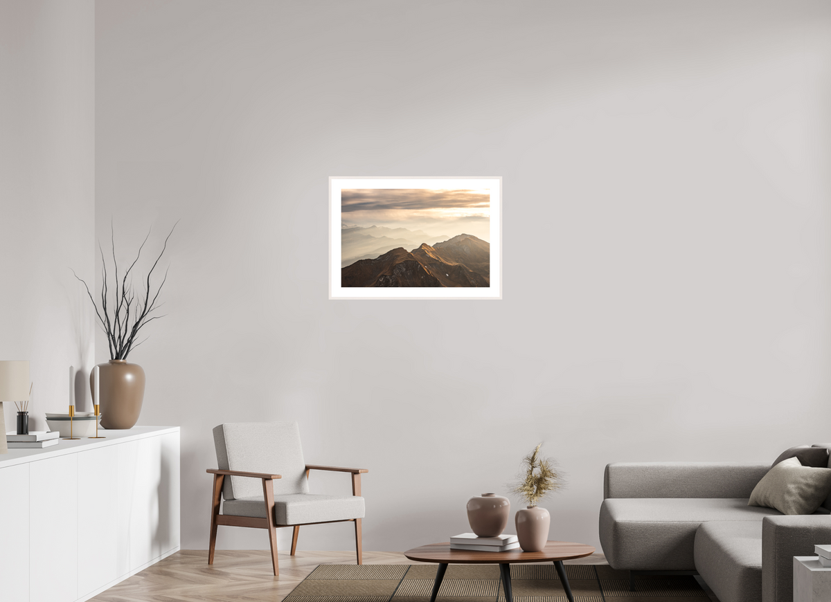 75 x 50 cm, Rahmen-Weiß Alpine Cloud Inversion at Sunset