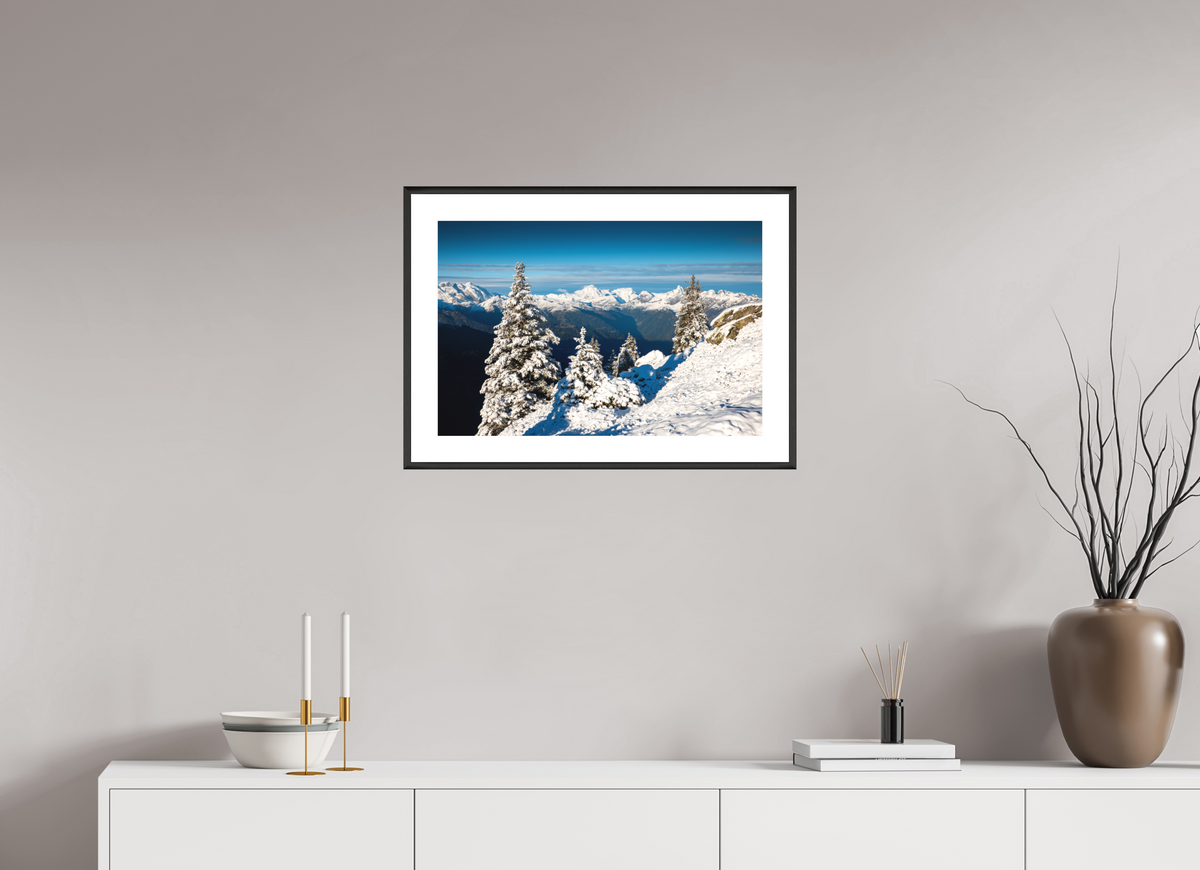 60 x 40 cm, Rahmen-Schwarz Muttjoechle Snowy Alps Sunrise, Vorarlberg