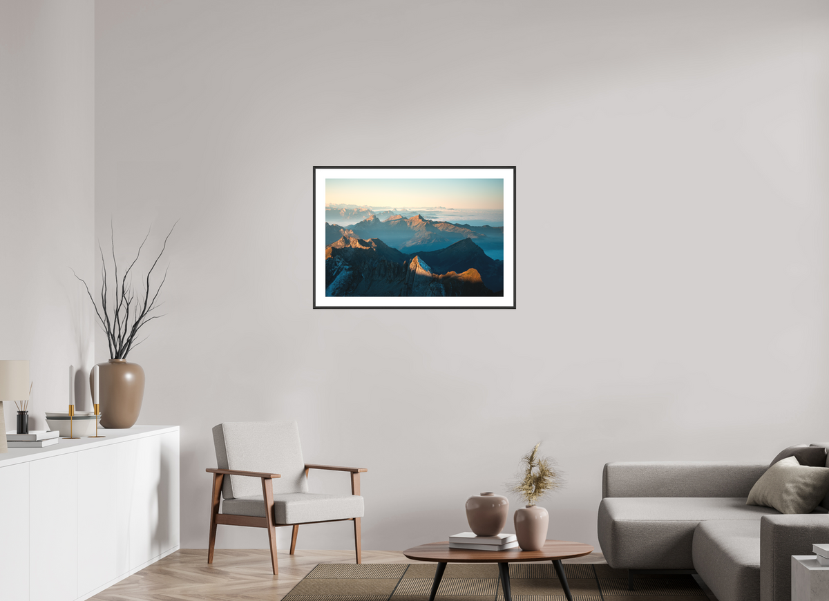 90 x 60 cm, Rahmen-Schwarz Säntis Morning Ridge Light, Switzerland