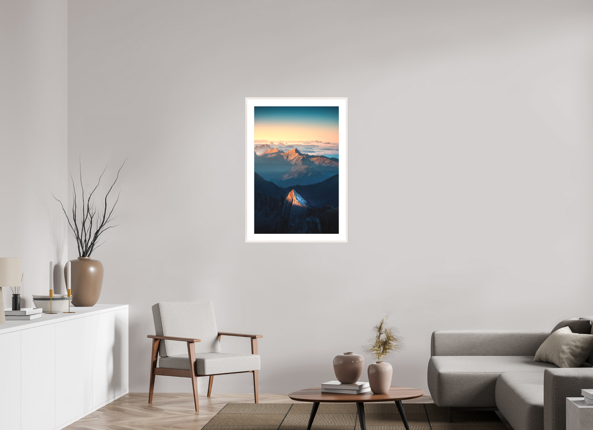 60 x 90 cm, Rahmen-Weiß Säntis Peak Glow at Sunrise, Switzerland