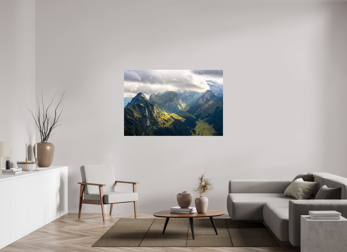 150 x 100 cm, Photo Print Under Acrylic Glass Valley in the Alpstein