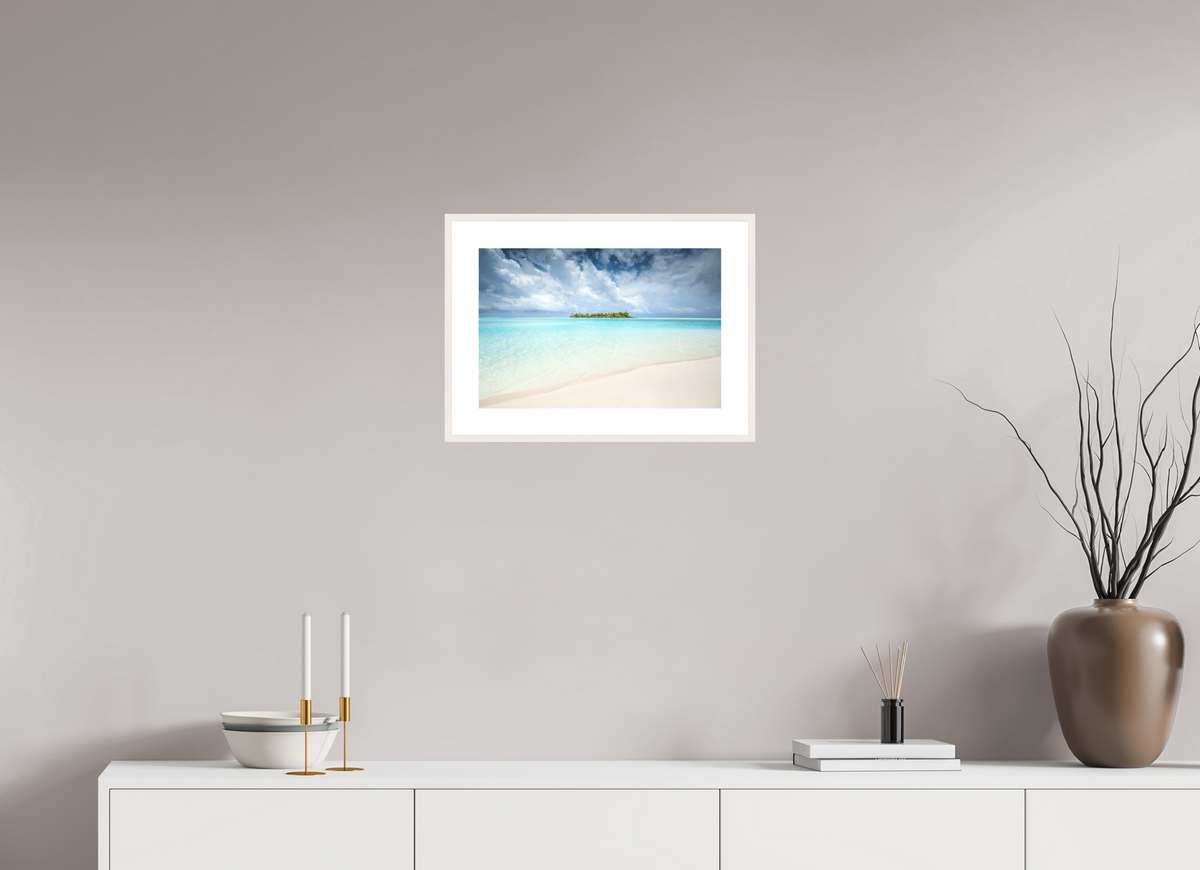 45 x 30 cm, Rahmen-Weiß Island in the Lagoon, Aitutaki