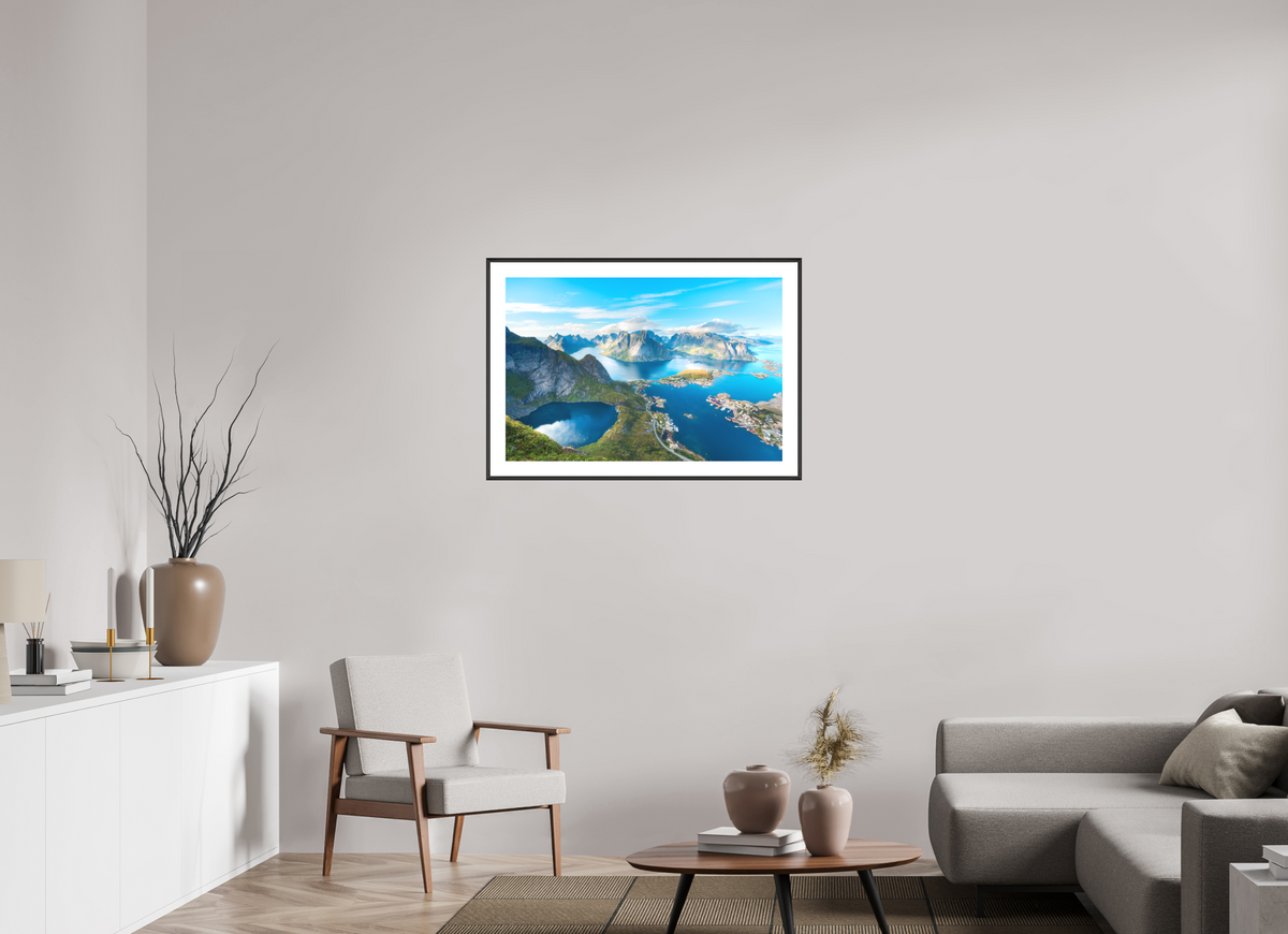 90 x 60 cm, Rahmen-Schwarz Reinebringen View, Lofoten Norway