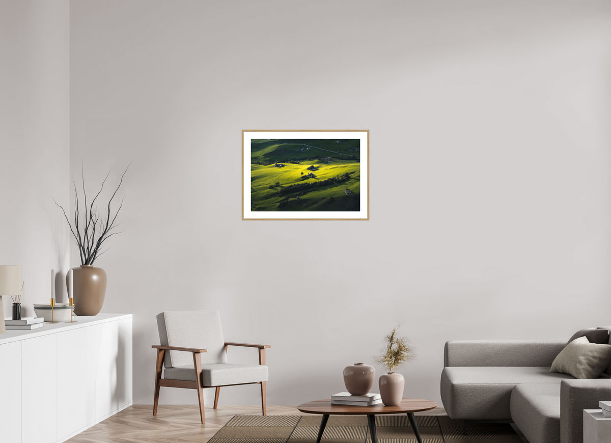 75 x 50 cm, Rahmen-Holzoptik Swiss Farmland at Hoher Kasten, Alpstein