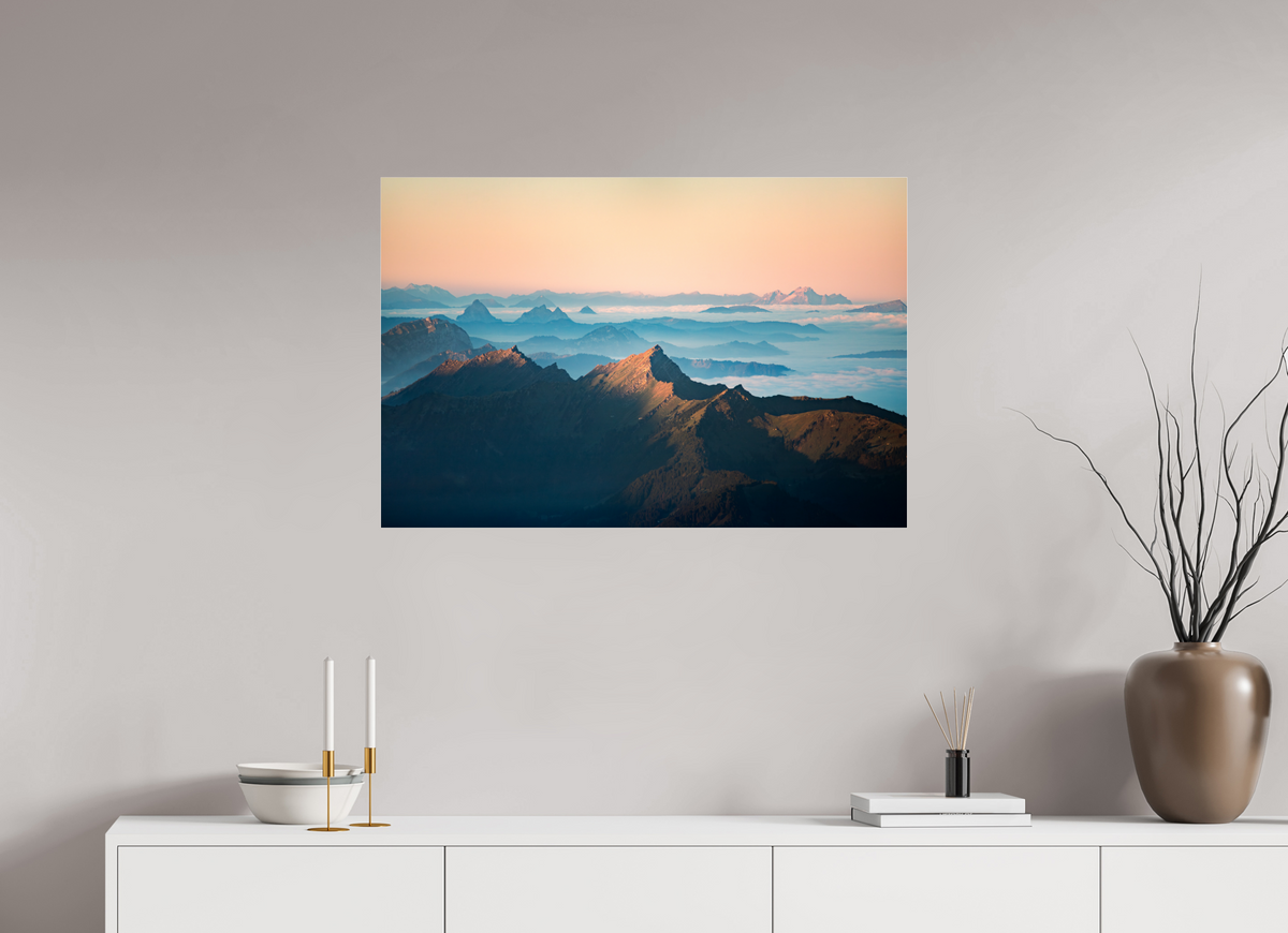 90 x 60 cm, Photo Print Under Acrylic Glass Säntis Sunrise, Silhouette Peaks