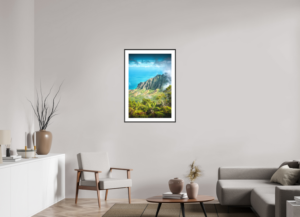60 x 90 cm, Rahmen-Schwarz Kalalau Valley Viewpoint, Kauai Hawaii