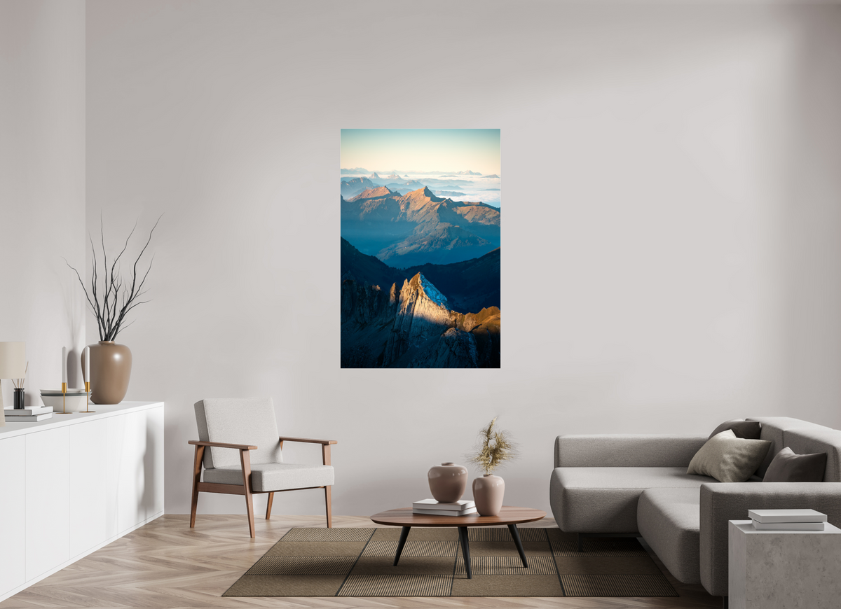 100 x 150 cm, Photo Print Under Acrylic Glass Säntis Peak at Sunrise, Switzerland