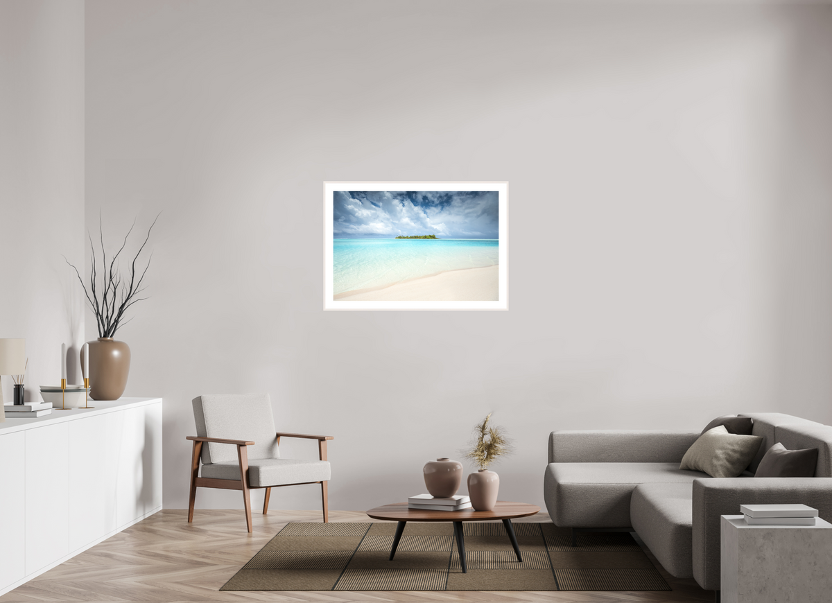 105 x 70 cm, Rahmen-Weiß Island in the Lagoon, Aitutaki