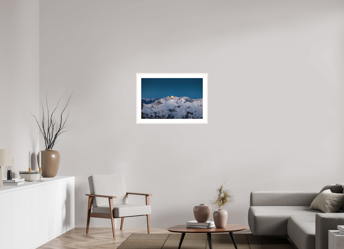75 x 50 cm, Rahmen-Weiß Moonrise at Trittkopf, Arlberg