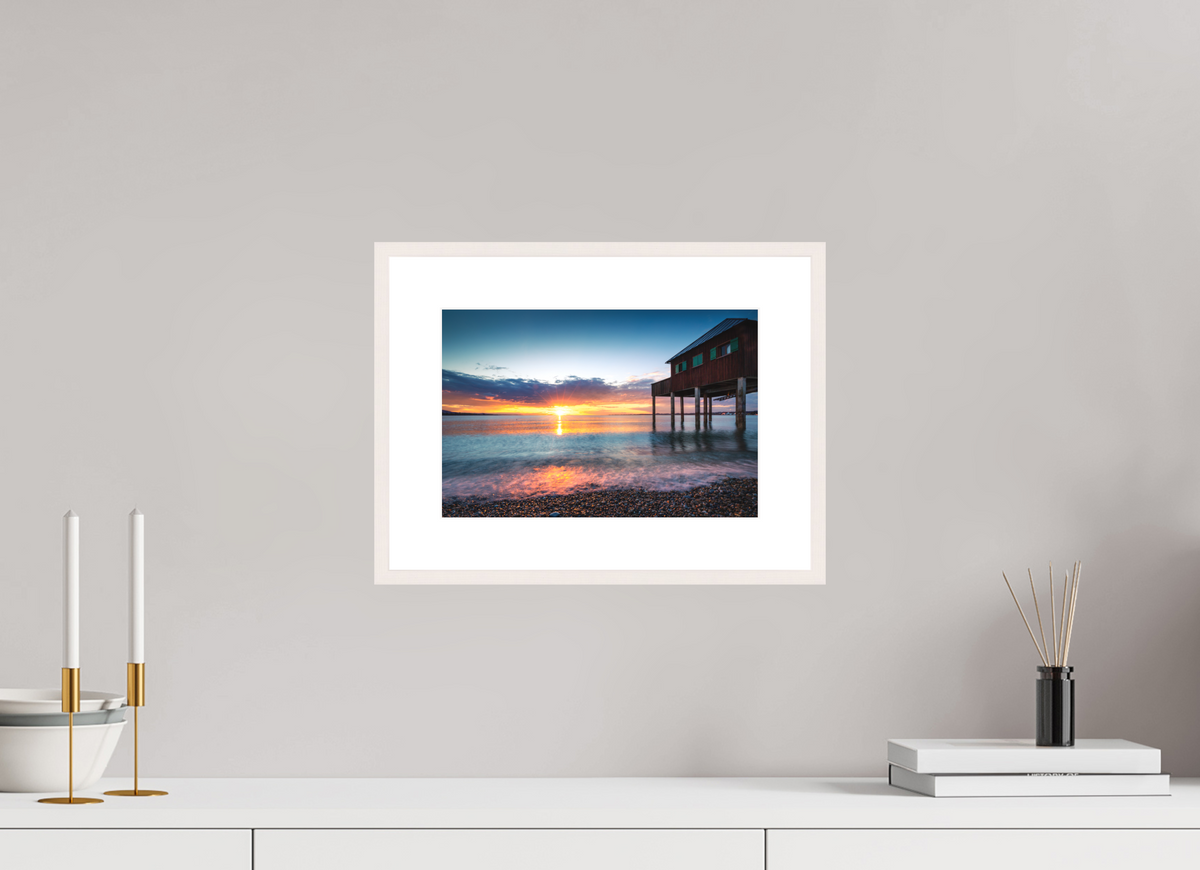 30 x 20 cm, Rahmen-Weiß Sunset at the Boathouse, Lake Constance