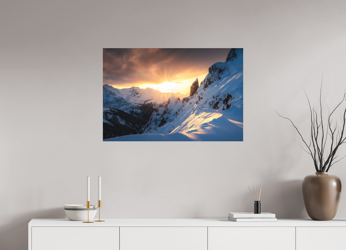 90 x 60 cm, Papierprint ohne Rahmen Black Tower at Sunset, Zürs