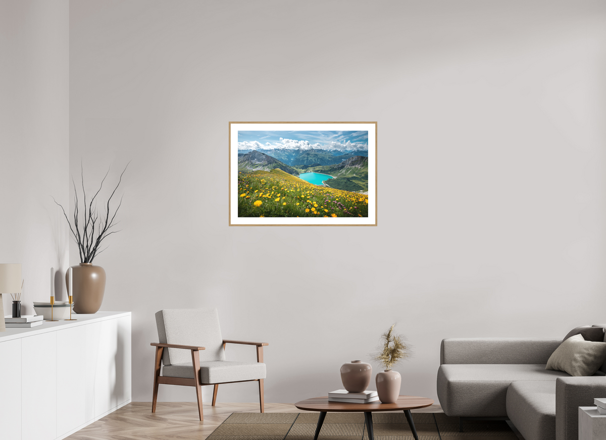 90 x 60 cm, Rahmen-Holzoptik Spullersee Summer Meadow, Lech