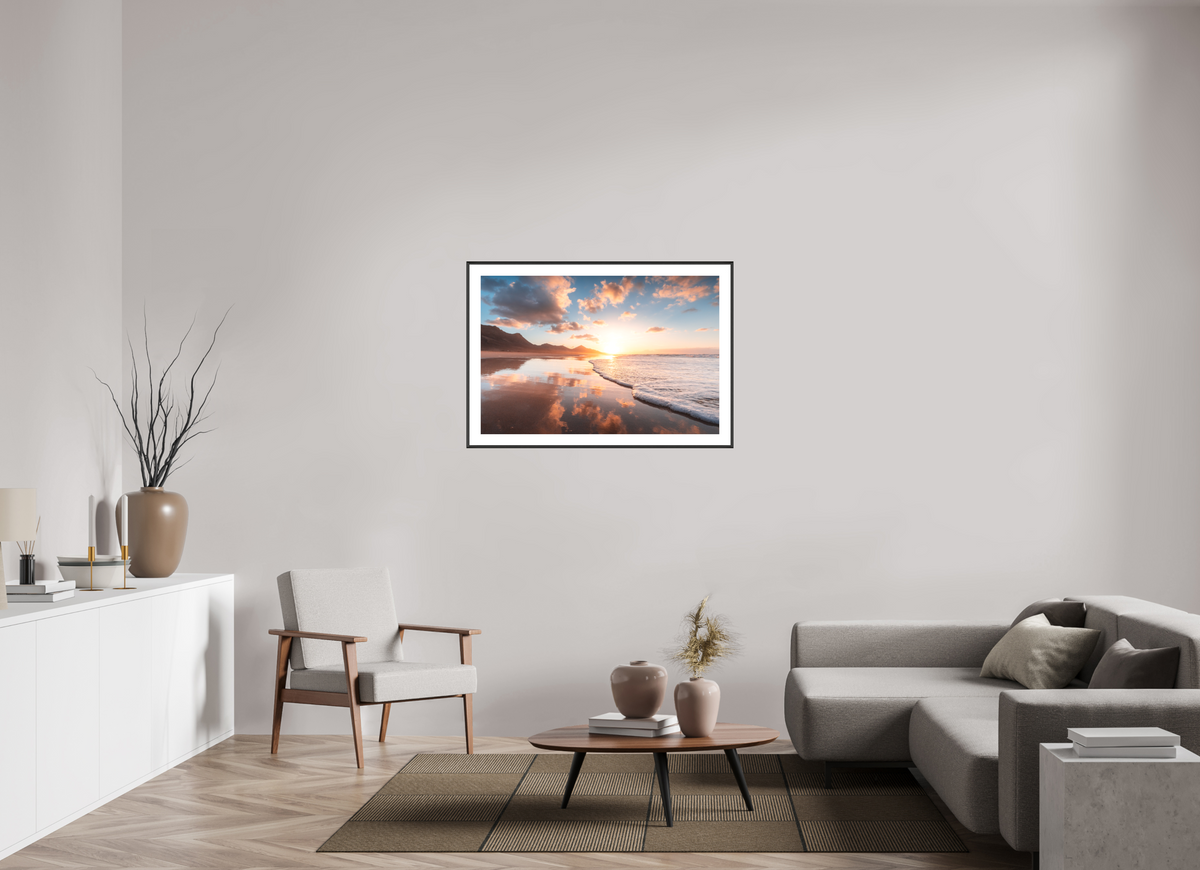 105 x 70 cm, Rahmen-Schwarz Sunset Reflections, Fuerteventura