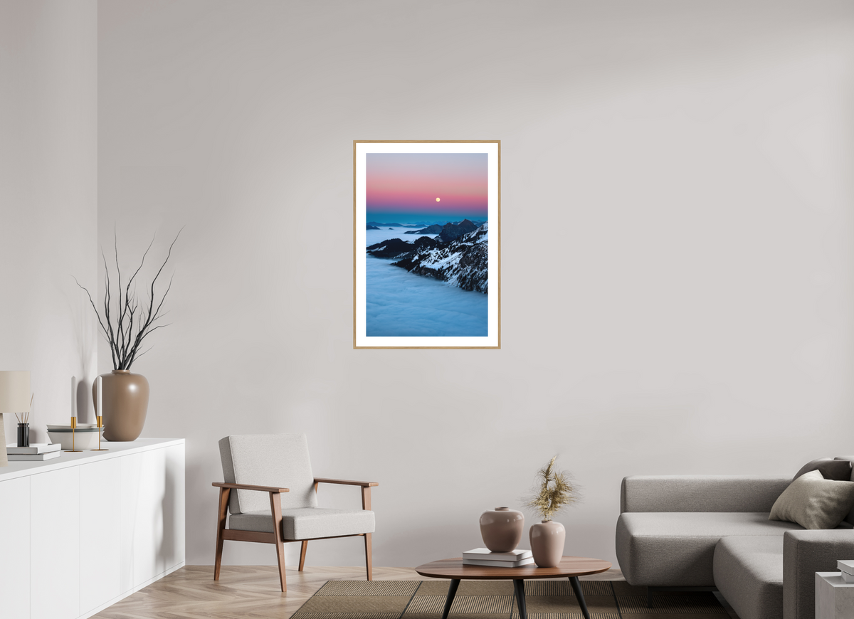 60 x 90 cm, Rahmen-Holzoptik Moonrise Over the Sea of Fog, Hohe Matona