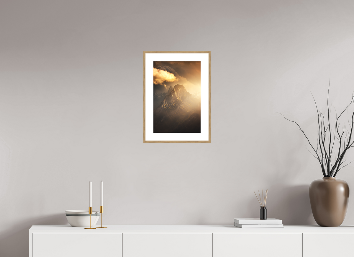 30 x 45 cm, Rahmen-Holzoptik Glowing Mountainscape, Hoher Kasten