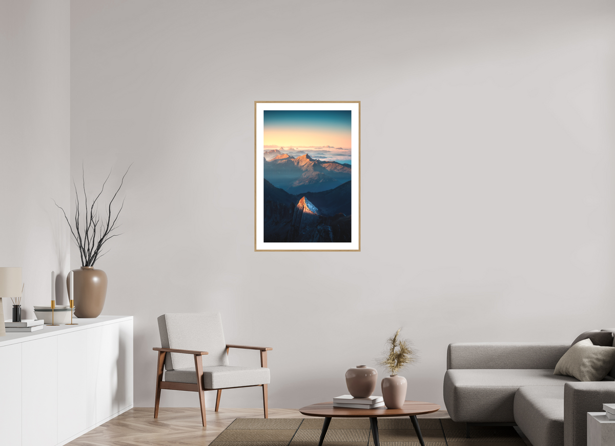 60 x 90 cm, Rahmen-Holzoptik Säntis Peak Glow at Sunrise, Switzerland