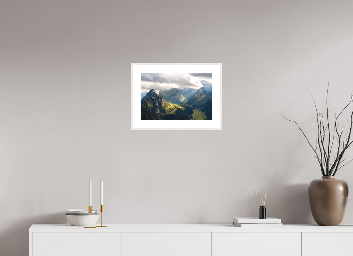 45 x 30 cm, Rahmen-Weiß Valley in the Alpstein