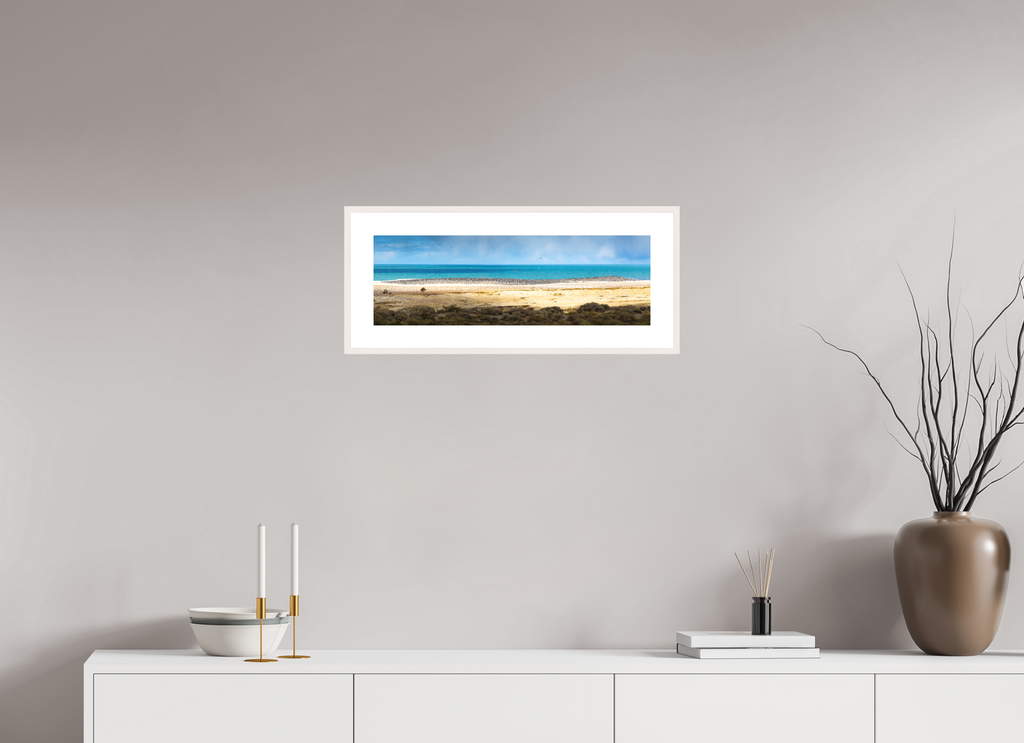 60 x 20 cm, Rahmen-Weiß Penguins on the Beach, Argentine Patagonia