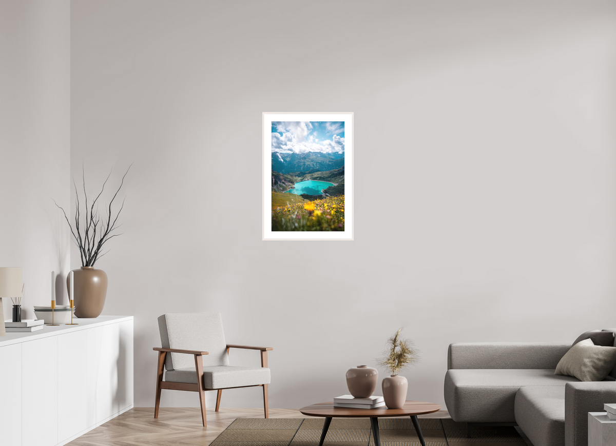 50 x 75 cm, Rahmen-Weiß Turquoise Lake in Summer, Lech