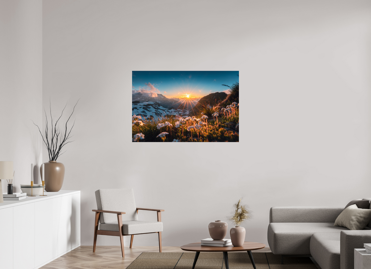 120 x 80 cm, Photo Print Under Acrylic Glass Sunset at the Madloch, Arlberg