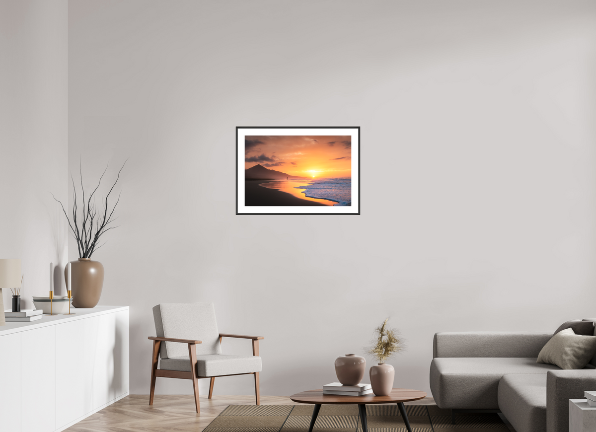 75 x 50 cm, Rahmen-Schwarz Sunset Angler at Cofete, Fuerteventura
