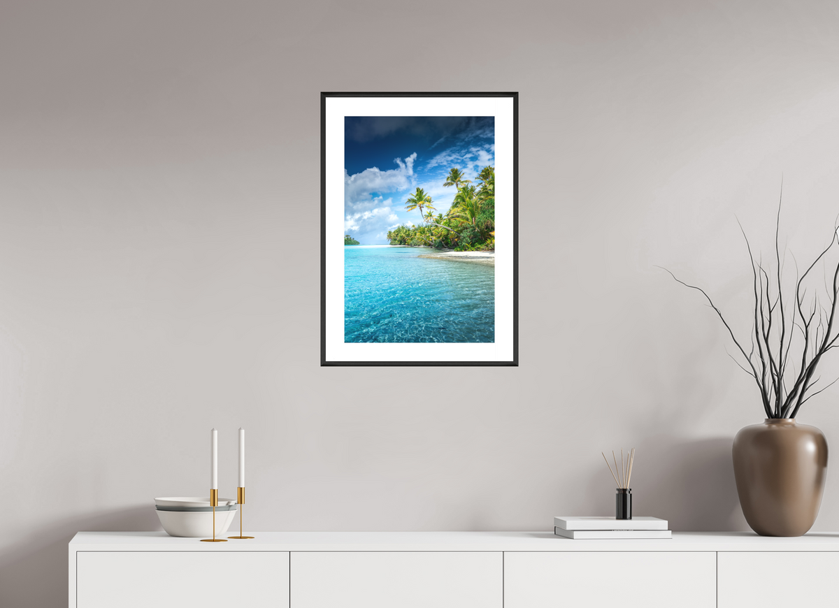 40 x 60 cm, Rahmen-Schwarz Palm Coast, Aitutaki Lagoon