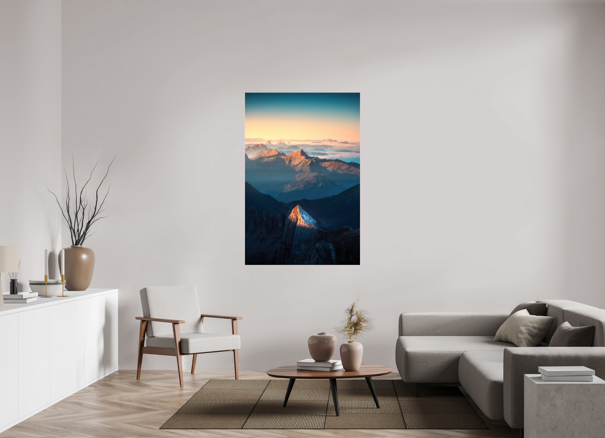 100 x 150 cm, Photo Print Under Acrylic Glass Säntis Peak Glow at Sunrise, Switzerland