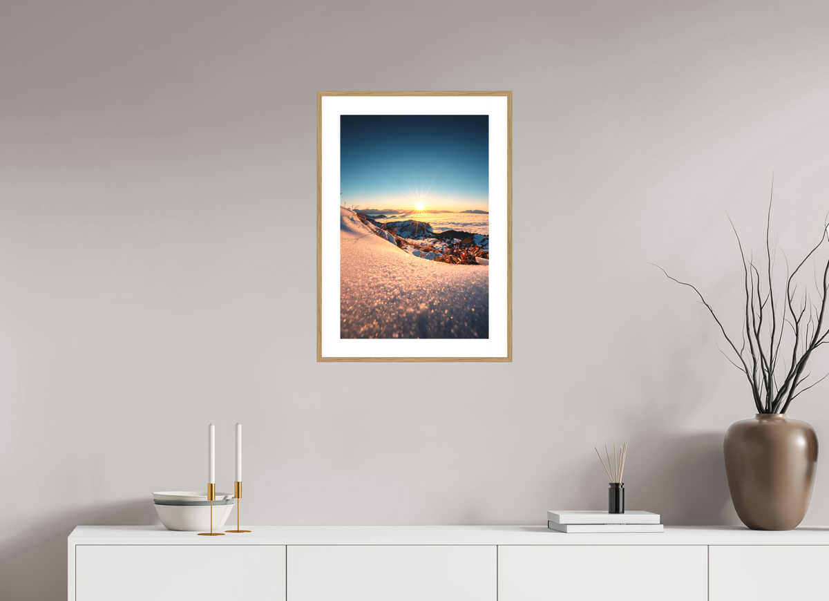 40 x 60 cm, Rahmen-Holzoptik Sunset Mountain Layers, Vorarlberg