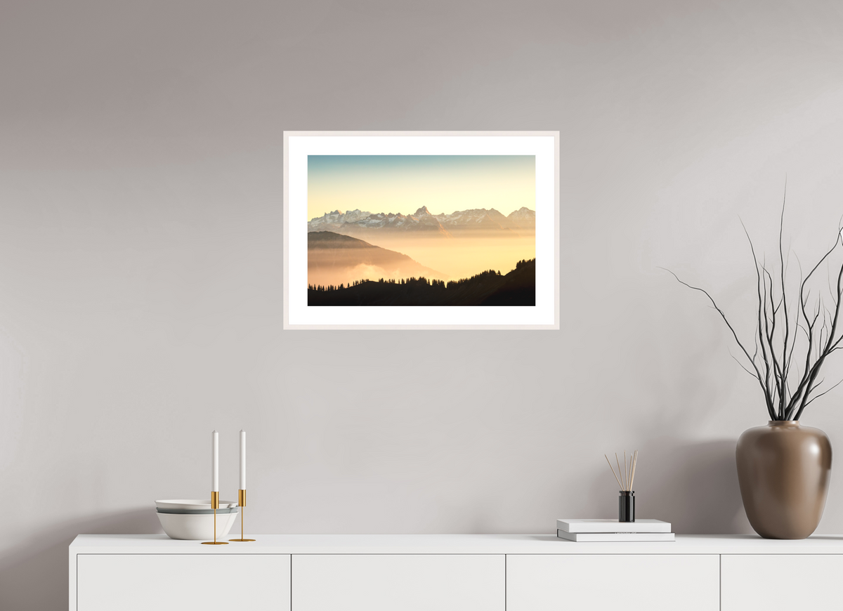 60 x 40 cm, Rahmen-Weiß Zimba Above the Sea of Fog, Vorarlberg
