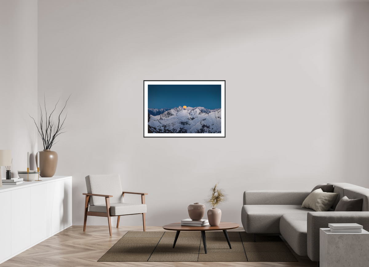 105 x 70 cm, Rahmen-Schwarz Moonrise at Trittkopf, Arlberg