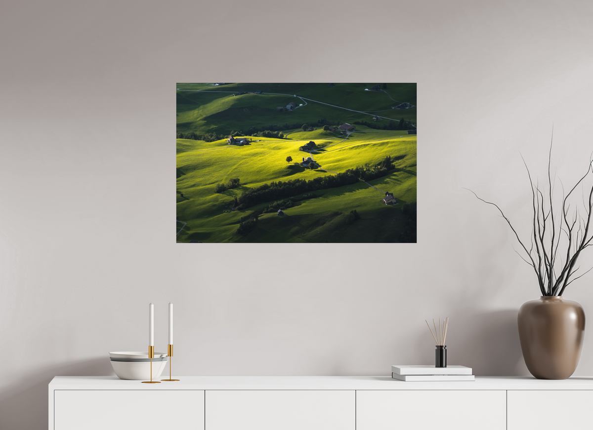 90 x 60 cm, Papierprint ohne Rahmen Swiss Farmland at Hoher Kasten, Alpstein