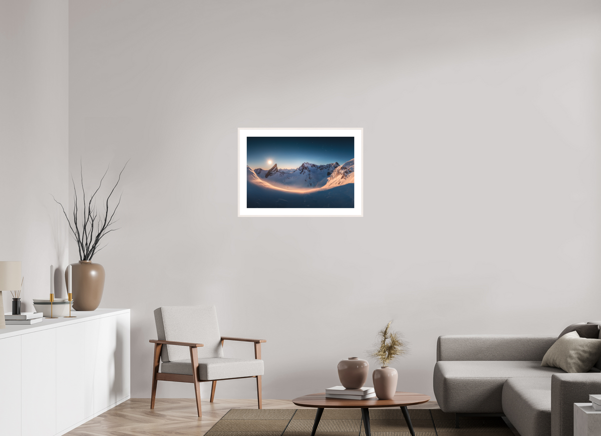 75 x 50 cm, Rahmen-Weiß Full Moon at the Valluga, Arlberg