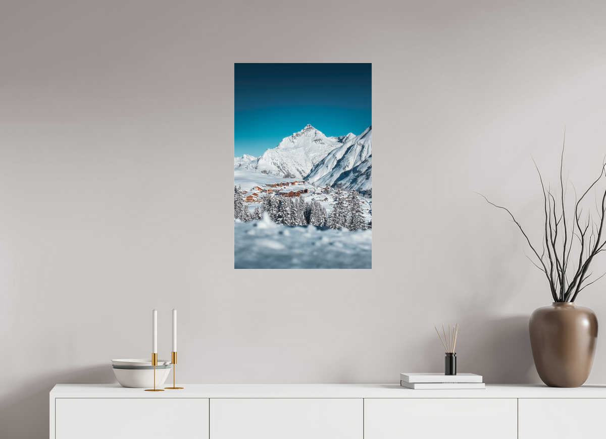 50 x 75 cm, Photo Print Under Acrylic Glass Oberlech Village with Biberkopf, Arlberg
