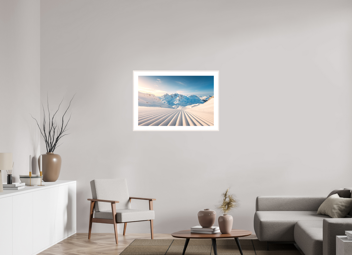 90 x 60 cm, Rahmen-Weiß Freshly Groomed Slope, Zürs