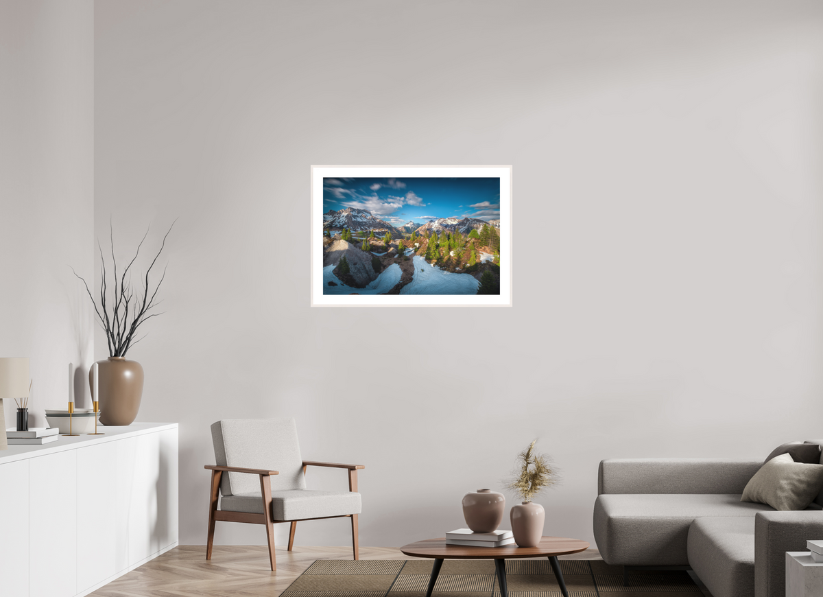 90 x 60 cm, Rahmen-Weiß Spring Panorama With the Biberkopf, Lech
