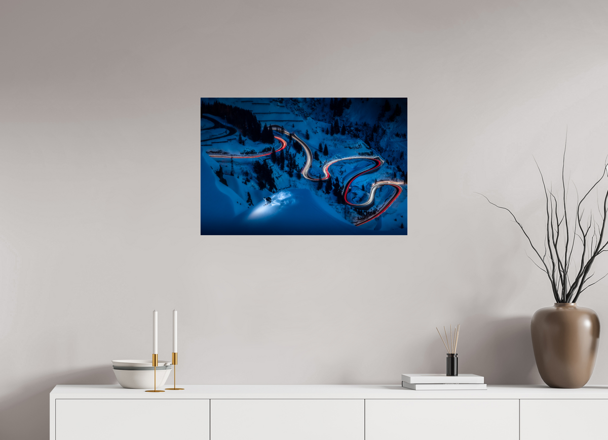 75 x 50 cm, Photo Print Under Acrylic Glass Light Painted Skiing at Night